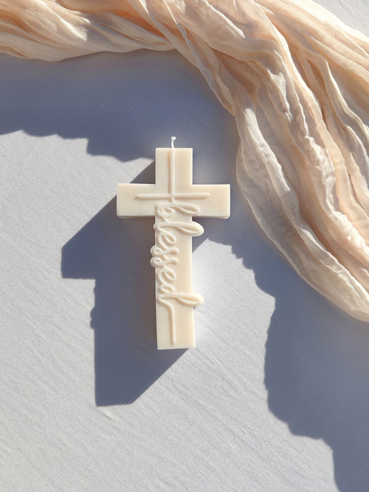 Blessed cross soy wax candle